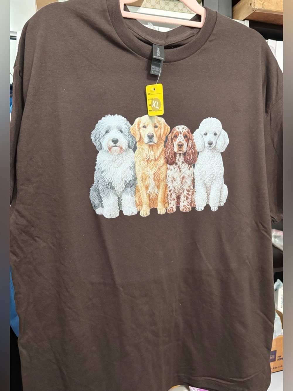 NEW Brown Dog Graphic Tee with Four Dogs - Size XL